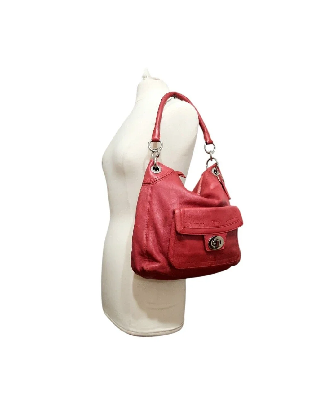 Coach Y2K Vintage Hamptons Leather Turnlock Shoulder Tote No. F15687 Great Cond